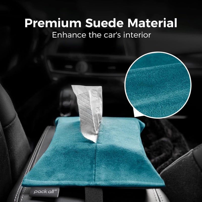 pack all Car Tissue Holder, Premium Microsuede Sun Visor Napkin Dispenser, Wipes Case for Backseat, Vehicle Accessories (Lake Blue) - Image 3